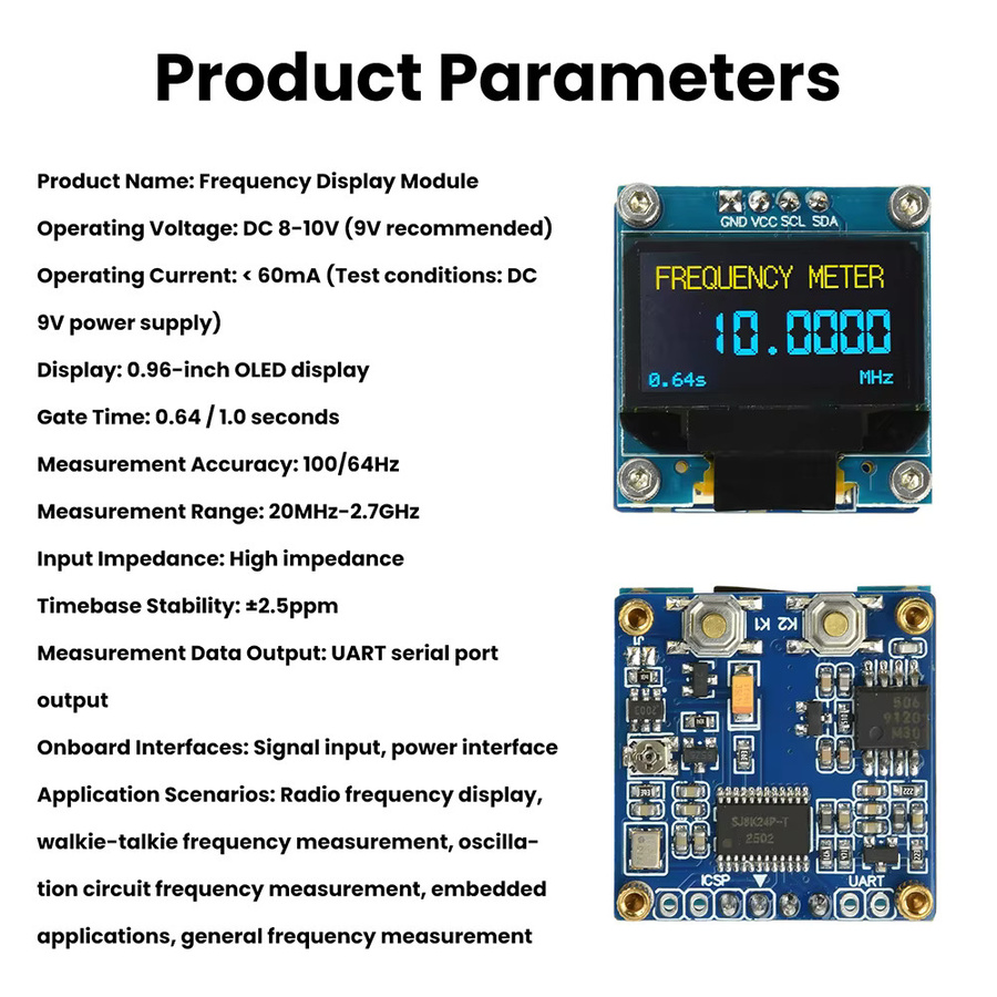 Aideepen Frequenzzähler PLJ-096OLED-H1 mit 0,96 Zoll OLED-Display und ±2,5 ppm TCXO für HF-Signalmessung, Blau - Bild 4