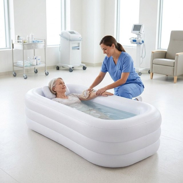 Kesoto Aufblasbare Badewanne für das Bett, faltbar und tragbar, Blau-Weiß, B/T/H: 100 x 33 x 42 cm - Bild 1