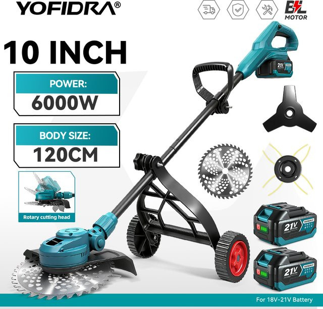YOFIDRA Bürstenloser Elektrischer Rasenmäher 10 Zoll 6000W 58000RPM Garten-Klapprasentrimmer Elektrowerkzeug für Makita 21V Akku - Bild 1