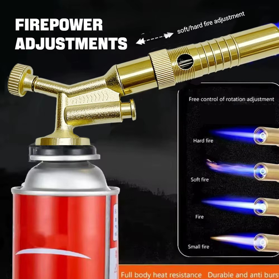 Einstellbare Hochtemperatur-Flammenpistole aus Messing und Kupfer als tragbarer Gasbrenner zum Löten und Kochen in Gold - Bild 3