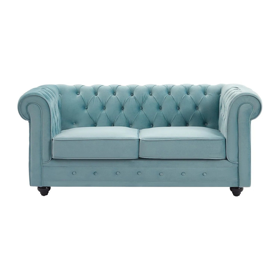 Vente-unique Chesterfield Sofa aus Samt in Hellblau mit Breite: 165 cm - Bild 2