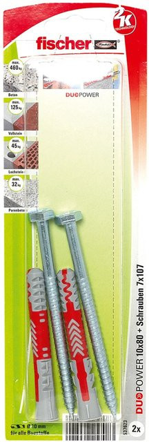 Fischer DuoPower Dübel aus Nylon in Grau und Rot mit Schrauben, Durchmesser: 10 mm, Länge: 80 mm - Bild 1