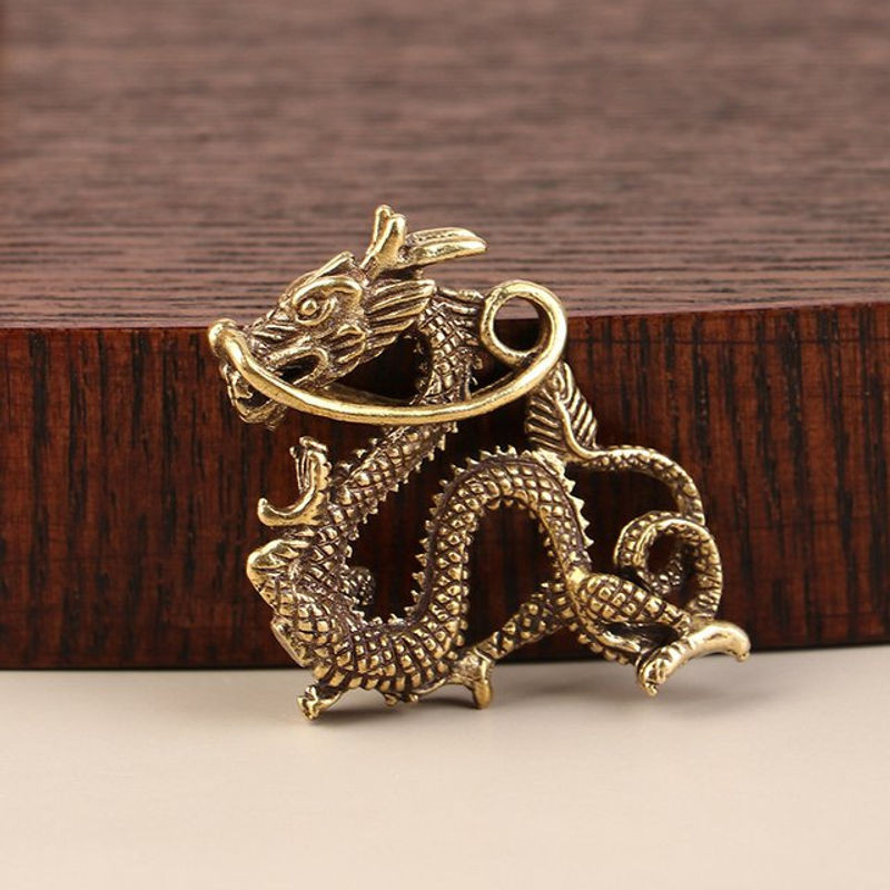 Retro Drachen Figur aus Messing in Gold für Fengshui und Dekoration im chinesischen Stil - Bild 1