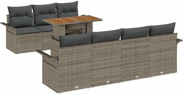 vidaXL Garten-Sofa-Set 8-teilig in Grau mit Kissen, Polyrattan und pulverbeschichtetem Stahl inklusive Gartentisch und Stauraumfunktion - Bild 1