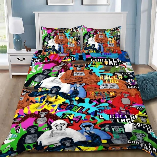 Gorilla Tag Bettwäscheset für Kinder und Erwachsene mit Motiv-Print, Doppelbettbezug und Kissenbezug, Mehrfarbig, B/H: 180 x 210 cm - Bild 1