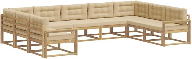 vidaXL Outdoor-Sofagarnitur in U-Form aus Akazienholz mit Kissen in Weiß und Beige - Bild 1