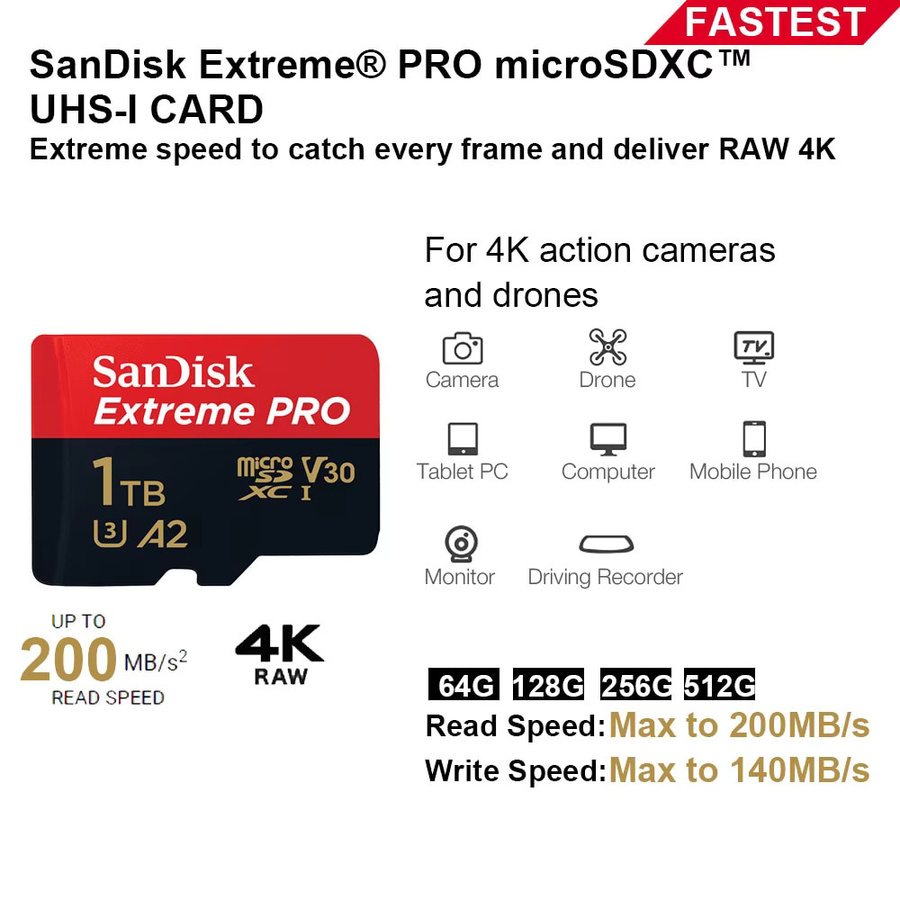 SanDisk Extreme PRO Micro SD V30 Speicherkarte mit bis zu 200MB/s für 4K-Aufnahmen - Bild 2