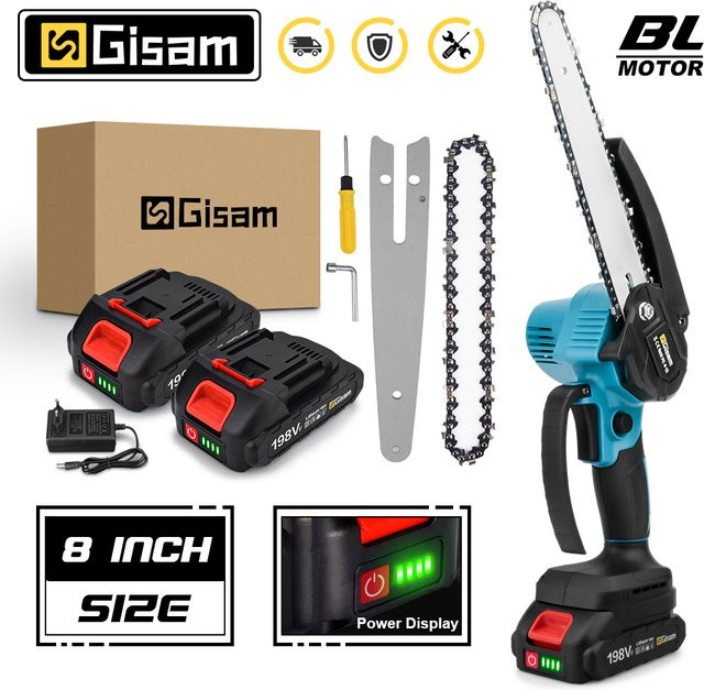 Gisam Bürstenlose elektrische Kettensäge 8 Zoll für Makita 18V Akku, kabellose Handführung-Elektrosäge für die Holzbearbeitung und Gartenarbeit - Bild 1