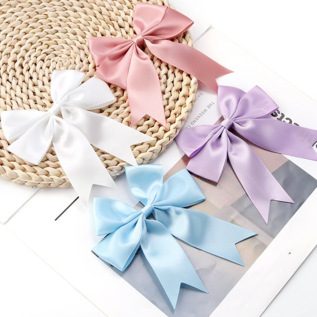 4er-Pack Satin-Schleifenbögen in Beige und Multicolour für DIY-Handarbeit und Partydekoration, B/H: 12 x 13 cm - Bild 1