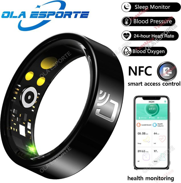 Ola Esporte NFC Smart Ring aus Keramik in Schwarz mit Echtzeit-Herzfrequenz, Schlaf-Gesundheitsüberwachung und IP68 & 5ATM Wasserdichtigkeit - Bild 1