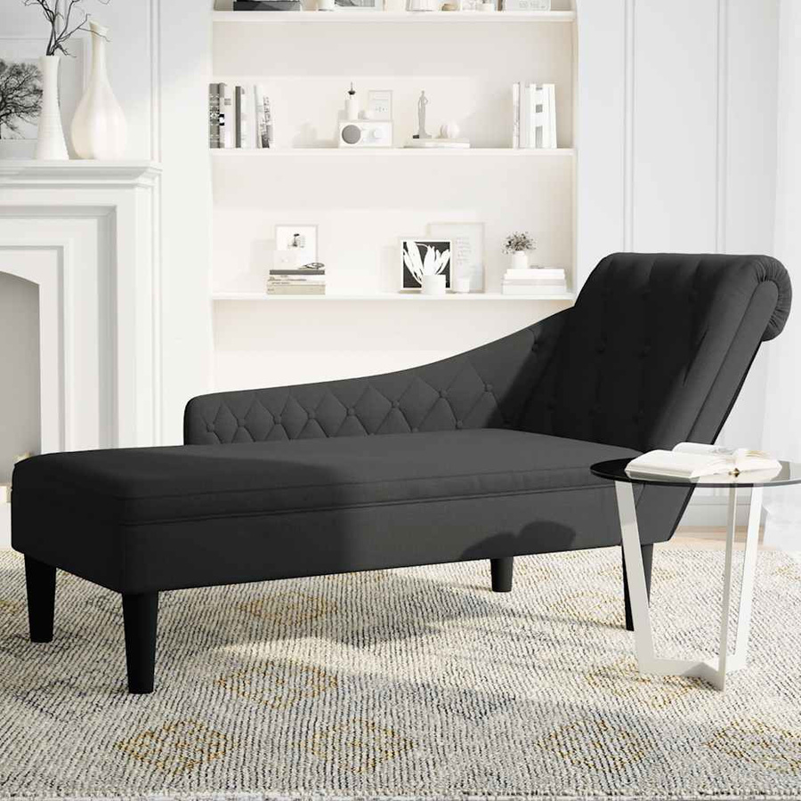 vidaXL Chaiselongue mit Lendenkissen und rechter Armlehne in Schwarz aus Stoff, B/T/H: 145 x 56 x 110 cm - Bild 4