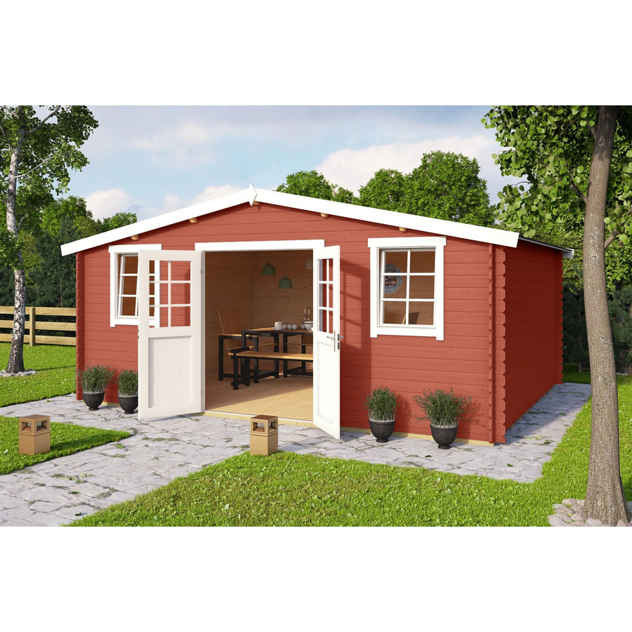 Lasita Gartenhaus Wels 5 aus Fichtenholz in Schwedenrot mit Satteldach und Boden, B/T/H: 510 x 400 x 245,1 cm - Bild 2