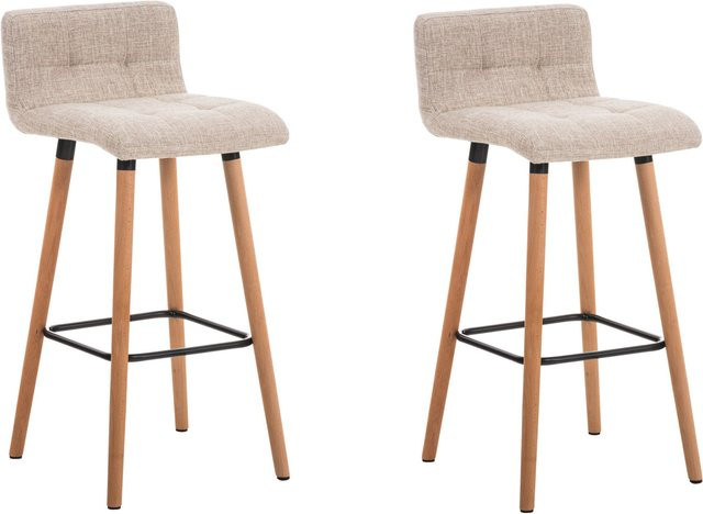 TPFLiving 2er Set Barhocker London mit Holzgestell in Natur und Stoff in Creme/Beige - Bild 1