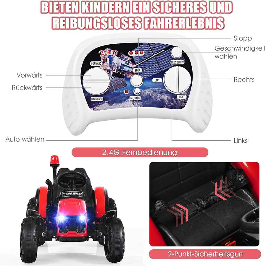GOFLAME Elektro-Traktor mit abnehmbarem Anhänger, 12V, mit Fernbedienung, mit Warnlicht - Bild 6