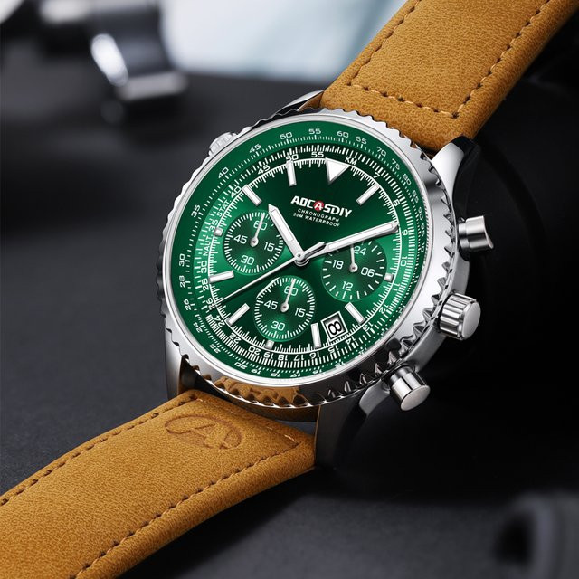 ONOLA Armbanduhr, Quarz, Analoguhr, Leder, Grün, Gold, Herren - Bild 1