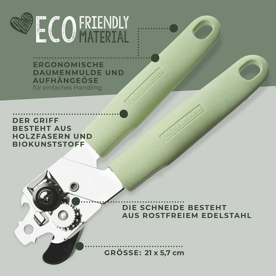 Fackelmann Ecolution Dosenöffner in Grau und Grün mit ergonomischem Griff aus Edelstahl und Kunststoff, spülmaschinenfest - Bild 2