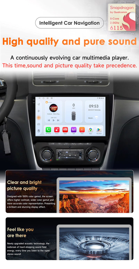 OSSURET Android 15 Autoradio für SKODA YETI 5L 2009-2014, 10,1 Zoll 2-Din-Headunit mit Qualcomm Snapdragon 6115 Octa-Core, GPS-Navigation, Bluetooth, Wireless Carplay und Android Auto, Schwarz - Bild 2