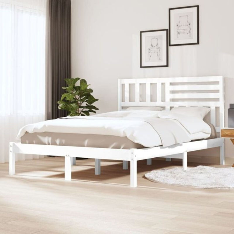 Massivholzbett Vidaxl aus Kiefer in Weiß im Landhaus- und Skandinavischen Stil, B: 160 cm, L: 200 cm - Bild 1