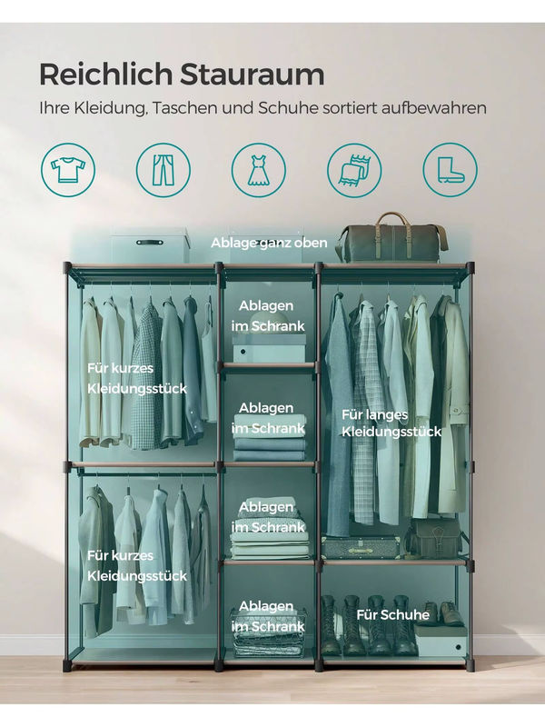 SONGMICS Kleiderständer aus Metall in Schwarz mit 4 Hängefächern im Industrial-Design - Bild 2