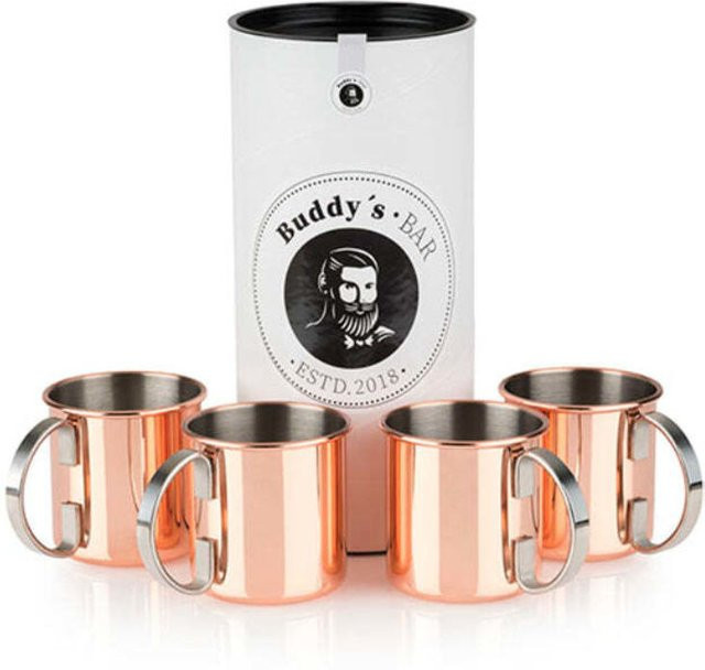 Buddy’s Bar Moscow Mule Becher aus Edelstahl, 4er-Set, Kupfer/Gold/Orange, Durchmesser: 9 cm, Höhe: 9 cm, 450 ml - Bild 1