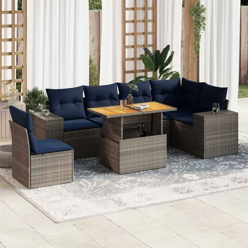 7-teilige moderne Garten-Sofagarnitur aus Poly-Rattan mit Kissen in Grau von vidaxl - Bild 1