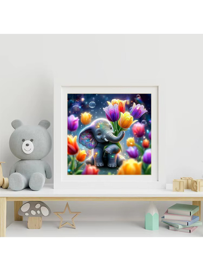 EverShine DIY Diamant-Stickerei Elefant mit Tulpen als 5D Mosaik Bild in Multicolour, B/T/H: 20 x 20 x 20 cm - Bild 3