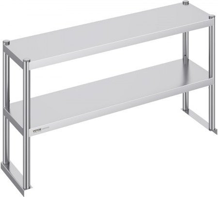 VEVOR Doppeltes Überregal aus Edelstahl in Silber, höhenverstellbares doppelstöckiges Überregal für Küche und Restaurant, B: 121,9 cm, T: 30,5 cm, H: 60,0 cm - Bild 1