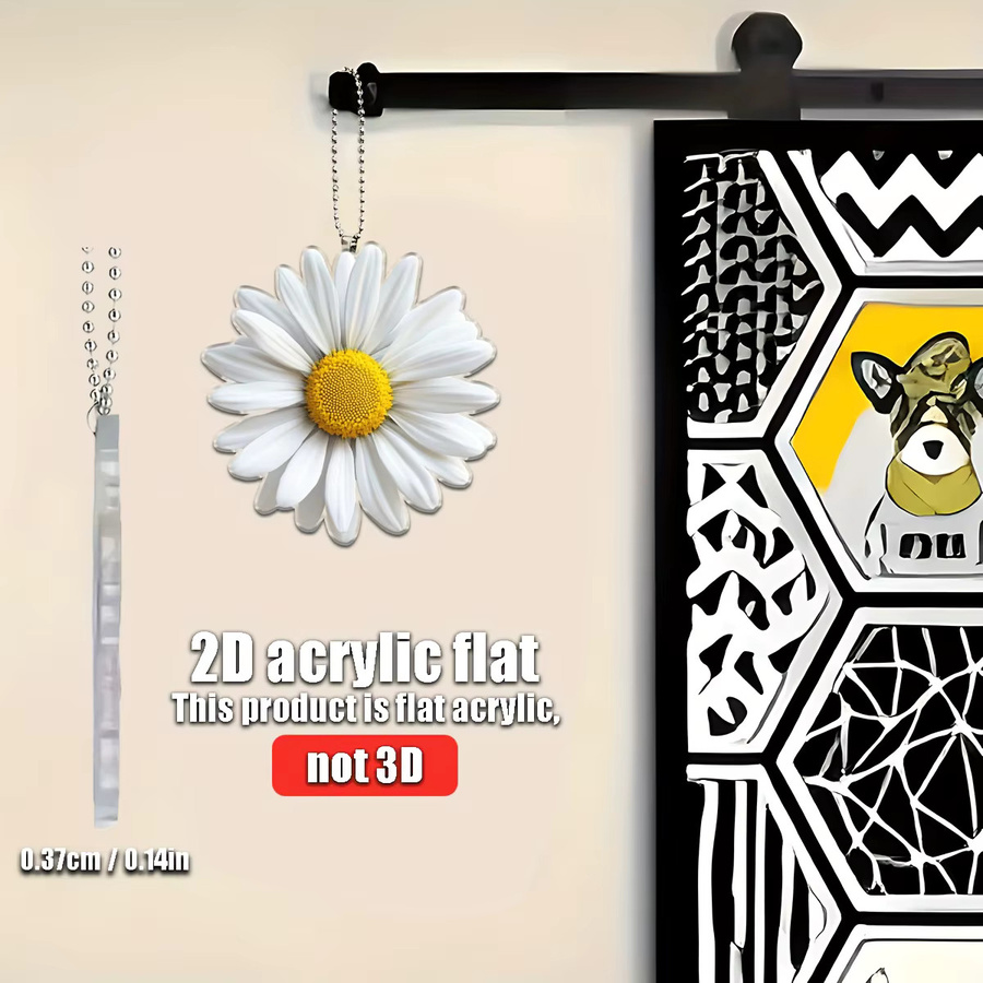 Weiße Sonnenblumen-Anhänger aus Kunststoff als dekorativer Blumen-Anhänger für Auto, Rucksack oder Schlüsselanhänger - Bild 5