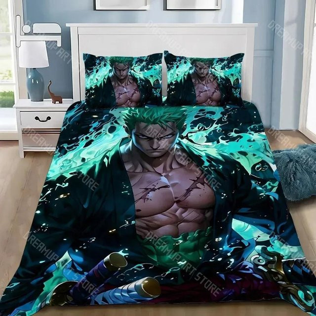 Allbestart One Piece Bettwäsche-Set mit Luffy Cartoon-Druck, Bettbezug und Kissenbezug aus Mikrofaser, Mehrfarbig, B/H: 200 x 200 cm - Bild 1