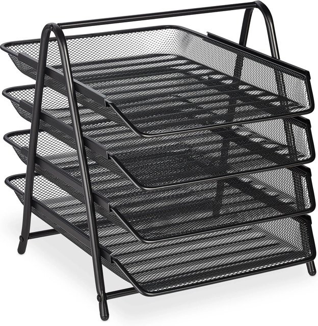 Relaxdays Dokumentenablage aus Stahl in Schwarz mit 4 ausziehbaren Fächern, B/T/H: 32,5 x 30,0 x 35,5 cm - Bild 1