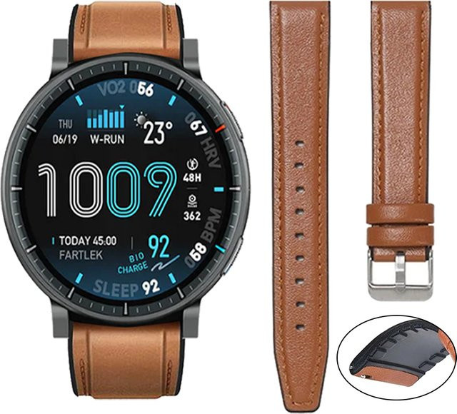 Huawei Uhrenarmband Leder-Silikon, brown, Unisex, 22mm - Bild 1