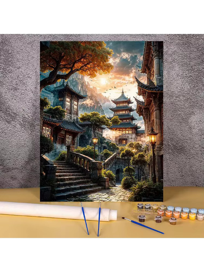Chinesisches DIY Malen nach Zahlen Komplettset, Landschaftsmalerei, Leinwand - Bild 2