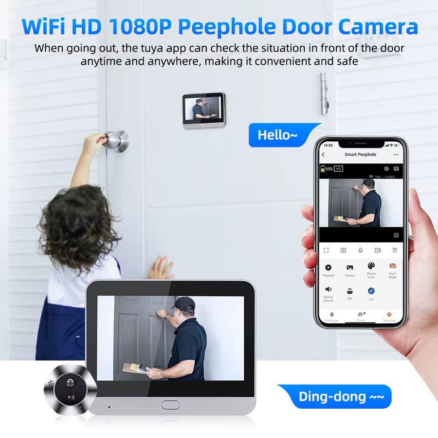 Awapow Smart Life WiFi Tuya Gucklochkamera mit Bewegungserkennung, 2 MP HD-Auflösung, Digitalem Audio und Zwei-Wege-Gegensprechanlage in Silber - Bild 5