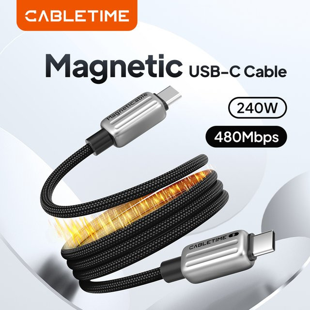 CABLETIME Magnetisches USB-C-Ladekabel PD 3.1 mit 240 W Schnellladefunktion, Typ-C-Kabel in Schwarz - Bild 1