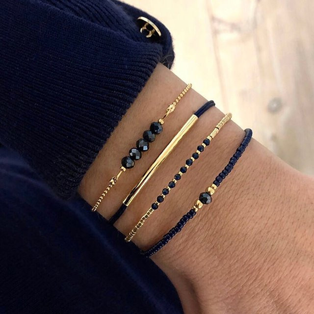 belleper Armband-Set, schwarze Reisperlen, mehrschichtig, Damen - Bild 1