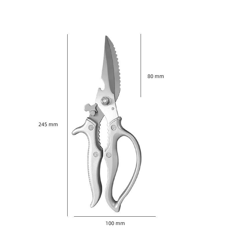 GuanQi Mehrzweck-Küchenschere aus Edelstahl in Silber mit Skala und rutschfestem Griff zur Fleisch-, Fisch- und Meeresfrüchte-Zubereitung - Bild 2