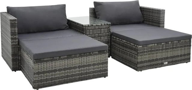 vidaXL 5-tlg Garten-Lounge-Set Modell 8 aus Poly Rattan in Grau mit Auflagen und pulverbeschichtetem Stahlgestell - Bild 1