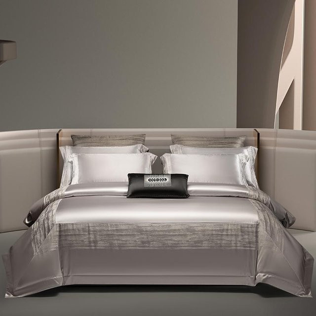 Bin Chi Textiles Luxus Bettwäsche Set aus Ägyptischer Baumwolle in Champagner Gold, Jacquard Brokat, 4-teilig, B/H: 200 x 230 cm - Bild 1