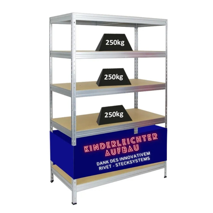 PROREGAL Schwerlastregal Rivet mit MDF-Holzplatten, Farbe: Silber, H x B x T: 180 x 120 x 60 cm - Bild 2