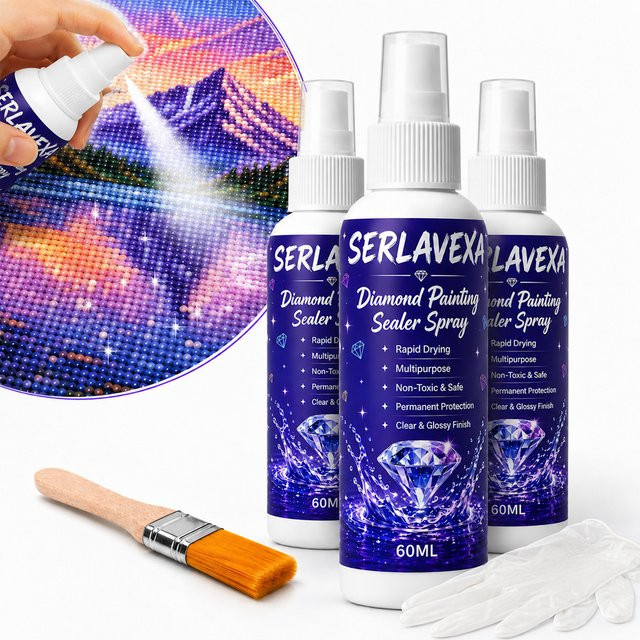 SERLAVEXA Diamantmalerei-Versiegelungsspray im 3er-Set, 60 ml pro Flasche, transparenter Bastelkleber-Spray für Kunstperlen und Puzzle-Fixierer - Bild 1