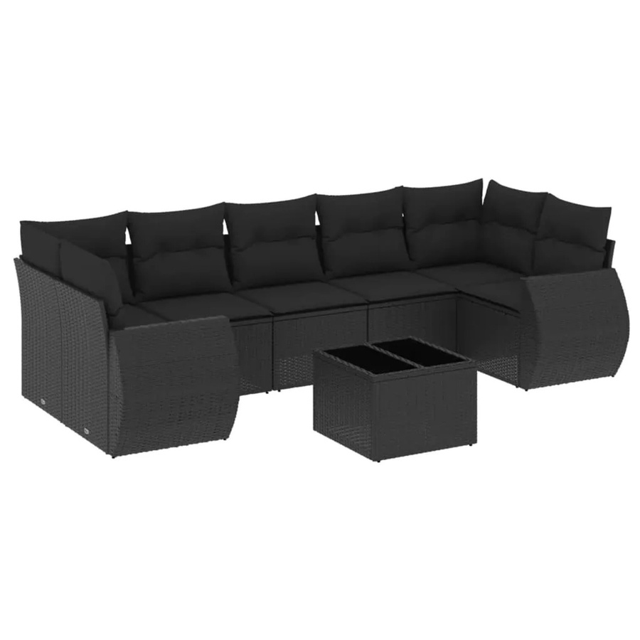 vidaXL 8-tlg Garten-Sofagarnitur in L-Form aus schwarzem Poly-Rattan mit Kissen und pulverbeschichtetem Stahlgestell - Bild 2