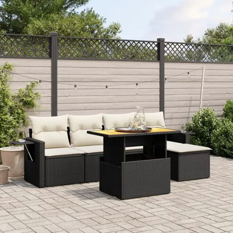 Vidaxl 6-teilige Garten-Sofagarnitur aus Polyrattan mit Kissen in Schwarz und Weiß - Bild 1