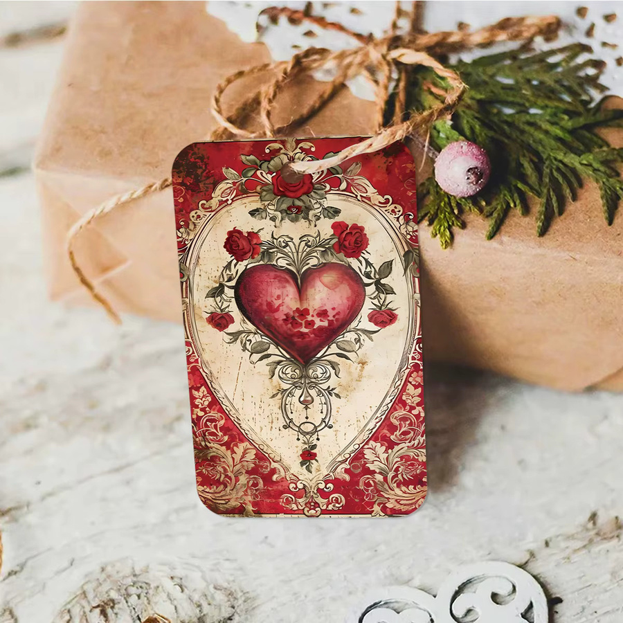 50 Stück Retro-Hängeetiketten aus Papier mit rotem Herz- und Blumenmotiv für Valentinstag, Hochzeit oder Geburtstag - Bild 2