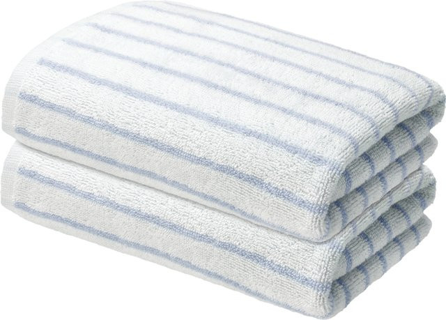 LIVARNO Frottier-Handtücher aus Baumwolle, 2 Stück, Blau, gestreift, Breite: 50 cm, Länge: 100 cm - Bild 1