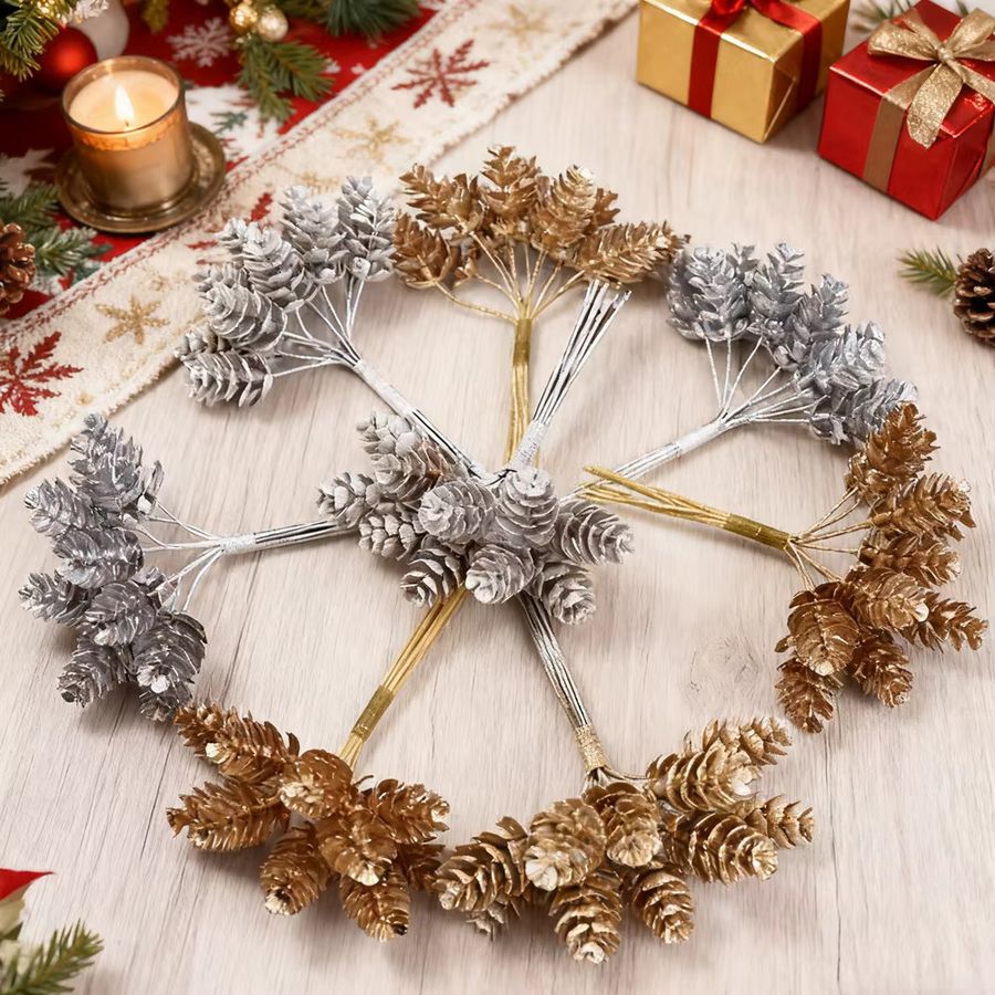 10er Set künstliche Tannenzapfen in Gold und Silber von smr für Weihnachtsdekoration und Hochzeits-DIY - Bild 4