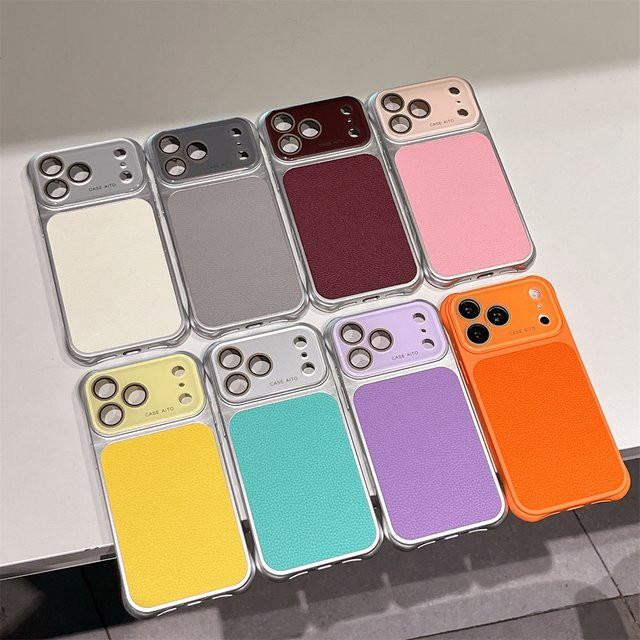 Lederne Handyhülle mit Litschi-Struktur und Kamera-Glasschutz für Apple iPhone 17 16 15 14 Pro Max in Multicolour - Bild 1