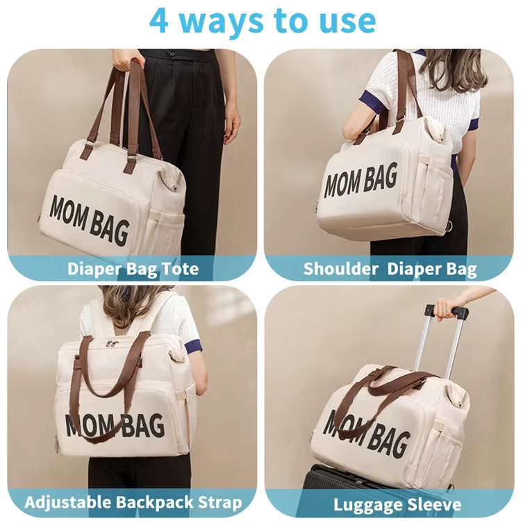 PANGDUBE 3-teiliges Wickeltaschen-Set bestehend aus Rucksack mit großem Fassungsvermögen, Gepäckhülle und Schuhfach sowie isolierter Tasche in Beige und Weiß - Bild 2