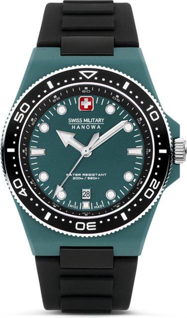 Swiss Military Hanowa Herrenuhr Ocean Pioneer, Quarz, Edelstahl, 45 mm, Silikon, Grün, 20 ATM - Bild 1