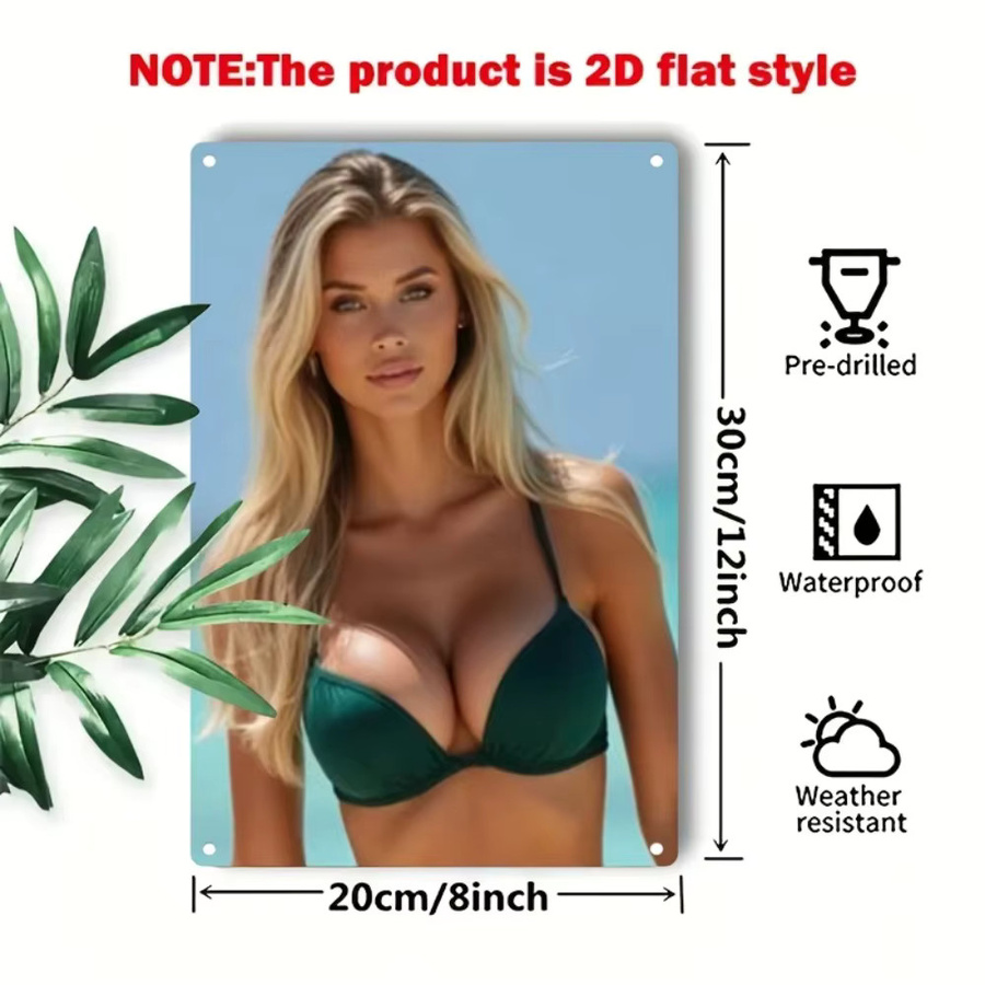 VicTsing Metal Beach Wandkunstschild Blonde Bikini Poster in Weiß und Multicolour, B/H: 30 x 20 cm - Bild 3