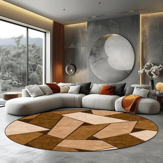 Runder Teppich Karpetti in Grau und Braun, modern und geometrisch, rutschfest und waschbar, Durchmesser: 100 cm - Bild 1